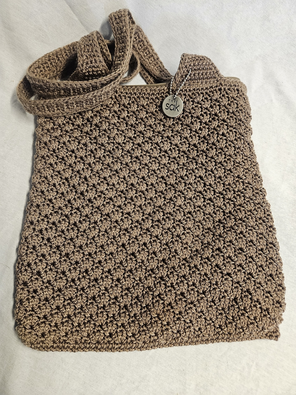 The Sak Crochet Crossbody Bag in Brown Taupe